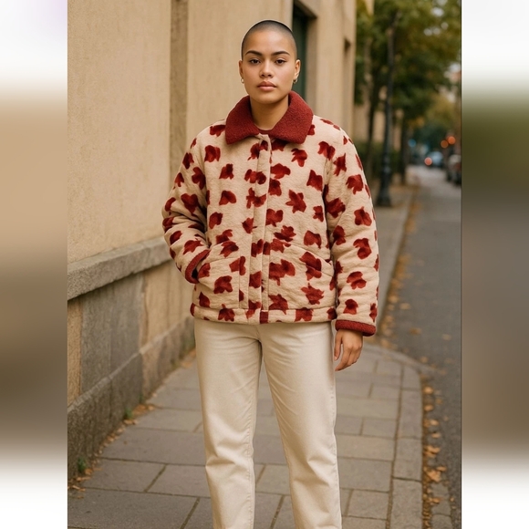 Glamorous Faux Fur Accent Womens Size Small Coat Pink and Red Abstract Quirky - Picture 1 of 11